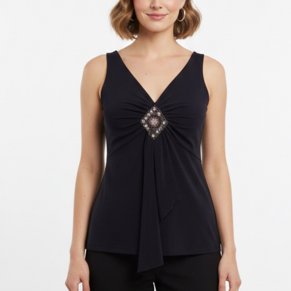 Vintage Y2K Black beaded top size large glamour low cut